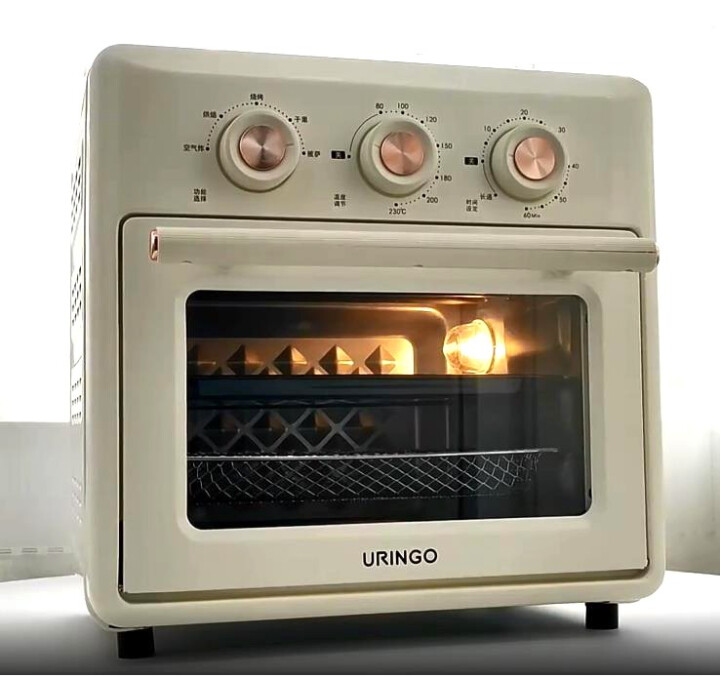 七彩叮当URINGO空气炸烤箱15L家用烤箱无油低脂空气炸锅二合一高颜值早餐机披萨机
