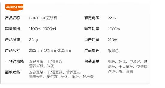 九阳豆浆机DJ13E-C8全自动免滤 活动价399元